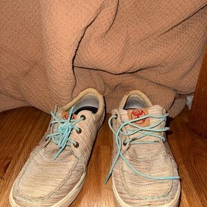 Hooey Men's Tan and Cream Loafers with Blue Laces